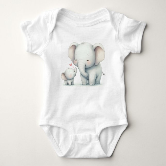 Body Para Bebê Mãe e Bebê Elefante Lindos Aquarela (Frente)