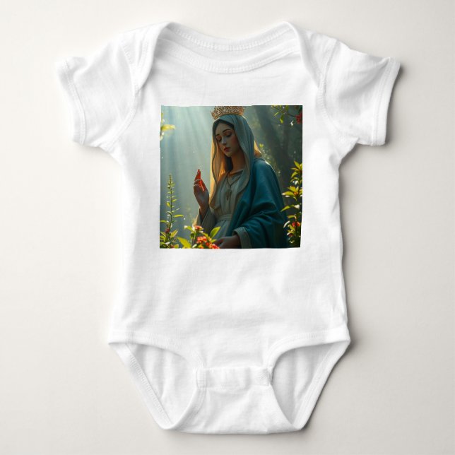 Body Para Bebê Mãe Maria Rainha do Céu Bebê Jumper (Frente)