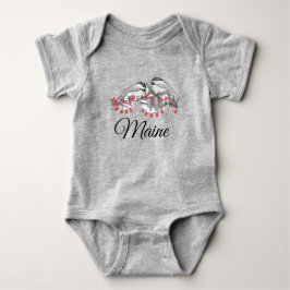 Body Para Bebê Maine Chickadee Bird Feriado de inverno Neve