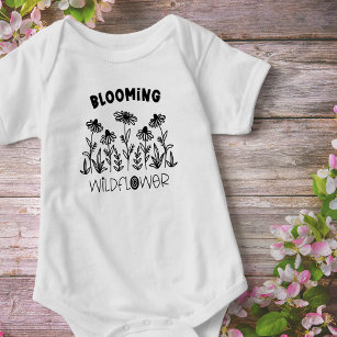 Body Para Bebê Mamãe Branca de Flor Selvagem Negra-Vazio