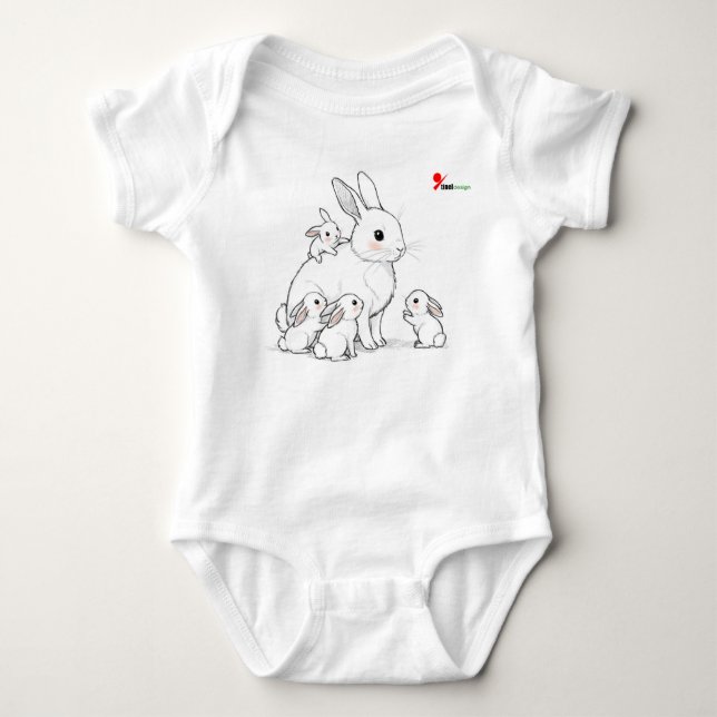 Body Para Bebê Mamãe Bunny e Bebês Bebê Roupa De Bebê (Frente)