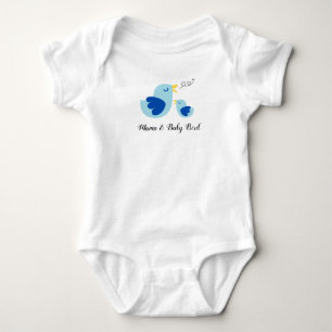 Body Para Bebê Mamãe e Baby Bird Cantando, Pássaro de penas azu
