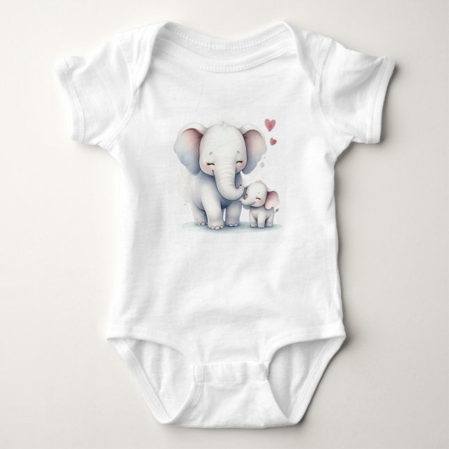 Body Para Bebê Mamãe e Bebê Elefante Aquarela (Frente)