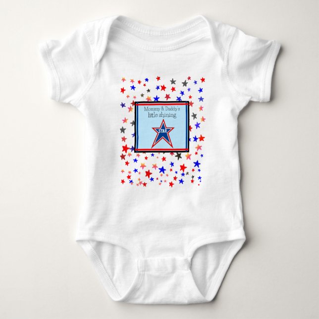 Body Para Bebê Mamãe e Pai Pequeno brilhante Estrela Azul (Frente)
