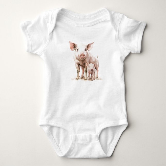 Body Para Bebê Mamãe e porco-bebê, Chá de fraldas (Frente)