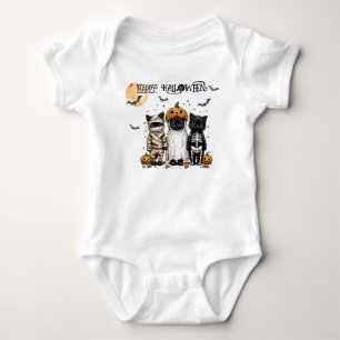 Body Para Bebê Mamãe, fantasma e Gatinhos esqueléticos no Hallowe