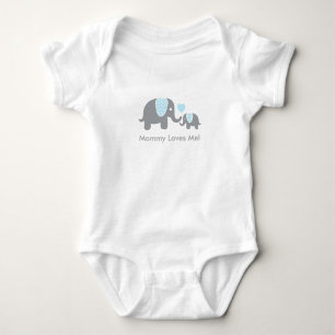 Body Para Bebê Mamãe me ama elefantes em azul e Cinza