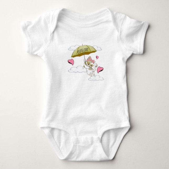 Body Para Bebê mameluco para bebé con gato y corazón (Frente)