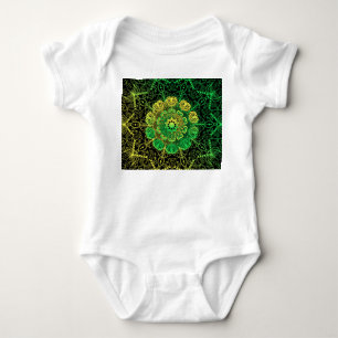 Body Para Bebê Mandala Art: Detalhe Verde Amarelo.