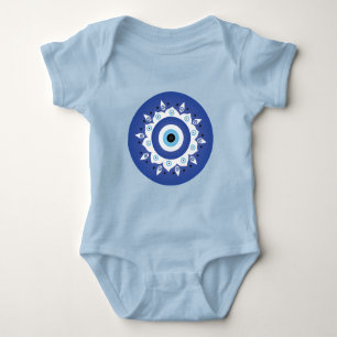 Body Para Bebê Mandala Grego Mau Azul Branco