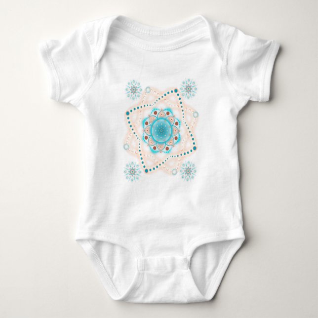 Body Para Bebê Mandalas florais aquáticas  (Frente)