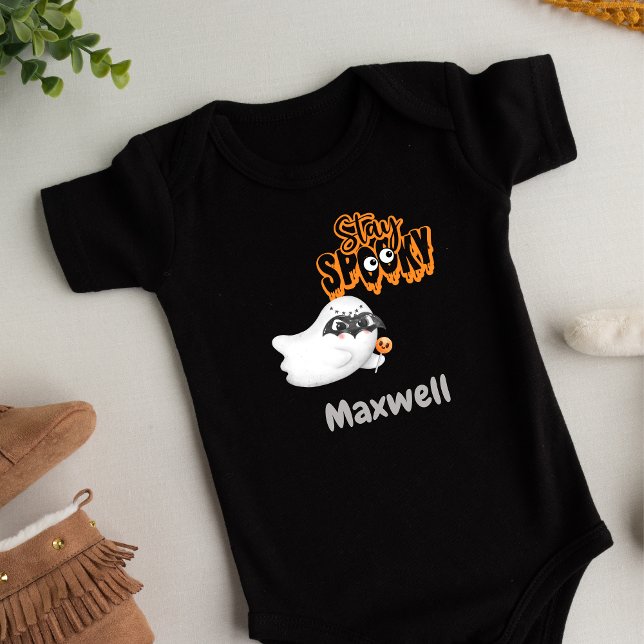 Body Para Bebê Mantenha-Se Personalizado, Fato De Bebê Estranho (Personalized Stay Spooky Baby Bodysuit)