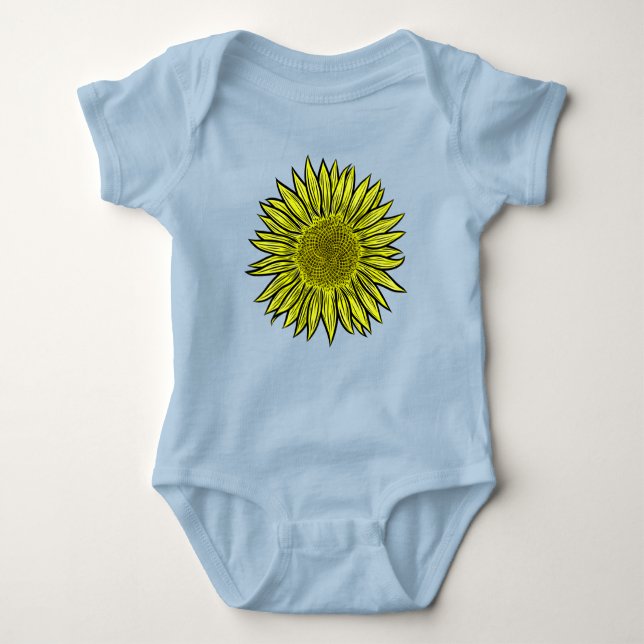 Body Para Bebê Mão De Girassol Amarelo Amarelo Floral Desenhada (Frente)