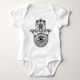 Body Para Bebê Mão de Hamsa preto e branco