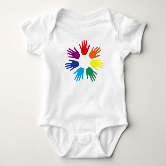 Body Para Bebê Mãos arco-íris (Frente)