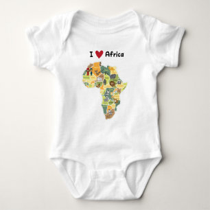 Body Para Bebê Mapa africano do safari - coração África de I -