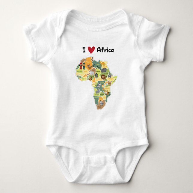 Body Para Bebê Mapa africano do safari - coração África de I - (Frente)