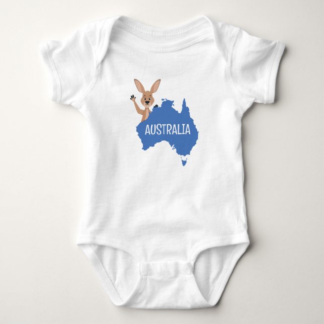 Body Para Bebê Mapa Austrália do canguru com a Austrália (Frente)