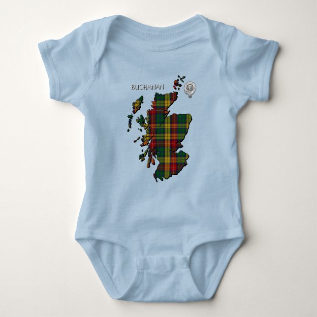 Body Para Bebê Mapa do Clan Buchanan Crest & Tartan (Frente)