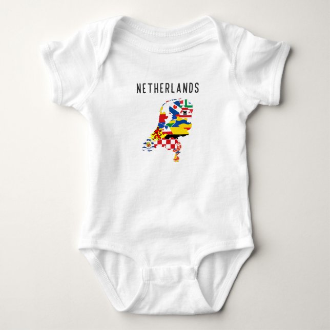 Body Para Bebê Mapa do pavilhão das regiões dos Países Baixos (Frente)