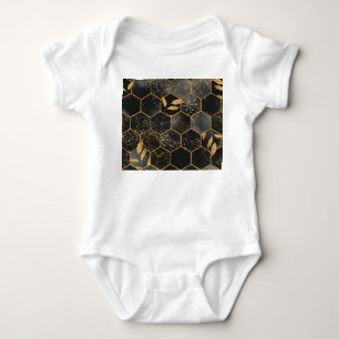 Body Para Bebê Marble Hexagon, Ouro Deixa Textura.