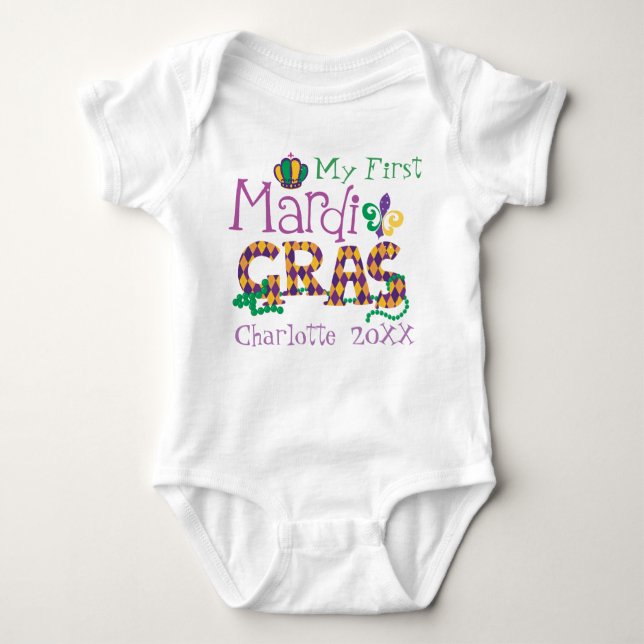 Body Para Bebê Mardi Gras Personalizado (Frente)