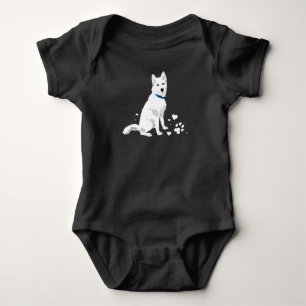 Body Para Bebê Marido Siberiano Branco Bonito - Cão Branco Doce 