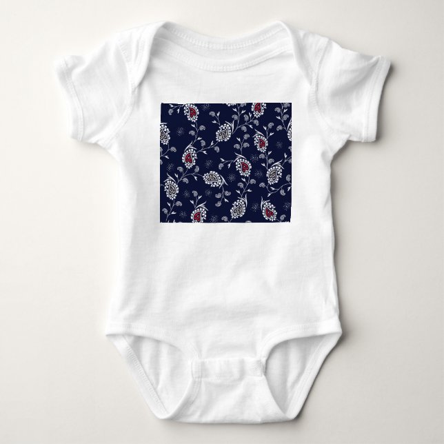 Body Para Bebê Marinho Paisley: Elegante Pattern Design. (Frente)