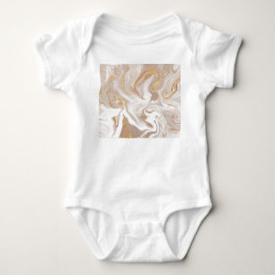 Body Para Bebê Mármore líquido bege, arte da linha de ouro.