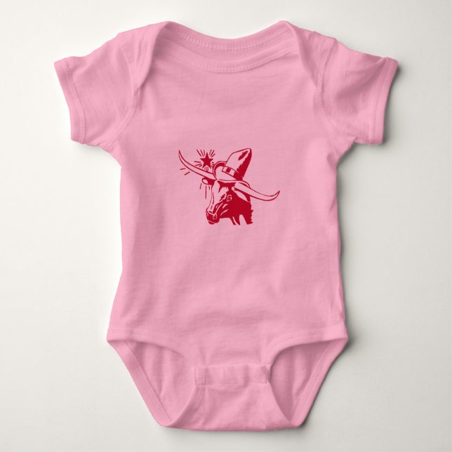 Body Para Bebê Maroon Longhorn Steer com Chapéu de Cowboy (Frente)