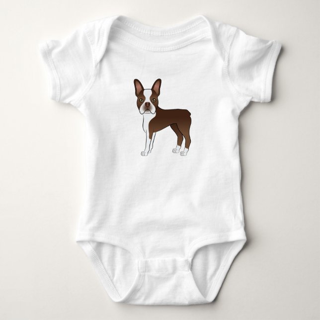 Body Para Bebê Marrom Boston Terrier Adorable Cartoon Dog Design (Frente)