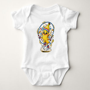 Body Para Bebê Mascote de Banana Feliz Pulando Corda Desenho Fitn