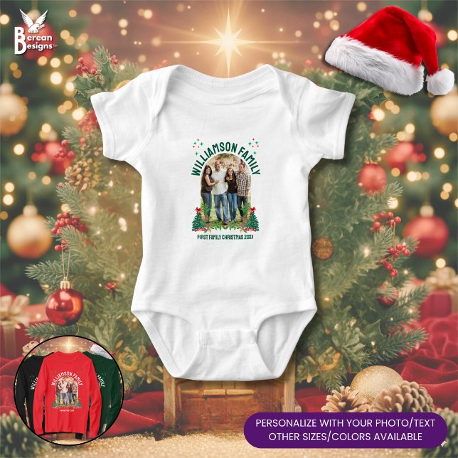 Body Para Bebê Matching CHRISTMAS FAMILY Photo Group (Christmas family reunion matching baby bodysuit w/ customizable photo and name)