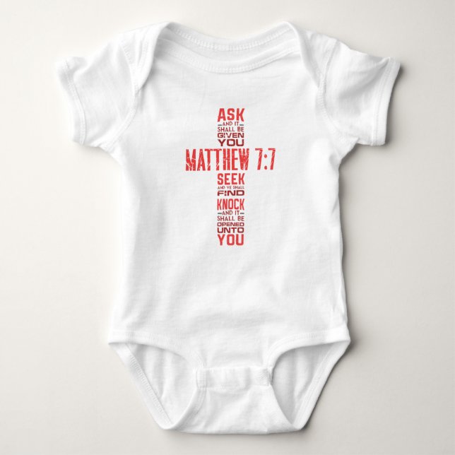Body Para Bebê Mateus 7:7 Bíblia Verso Unisex (Frente)