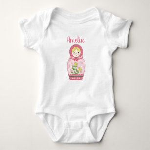Body Para Bebê Matryoshka Doll Blona Nome personalizado Baby Body