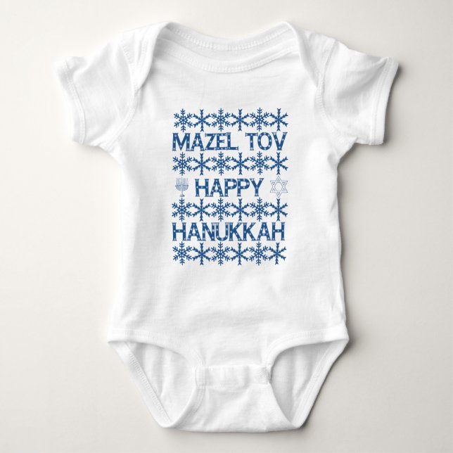 Body Para Bebê Mazel Tov Happy Hanukkah Snowflakes Partido Judeu (Frente)