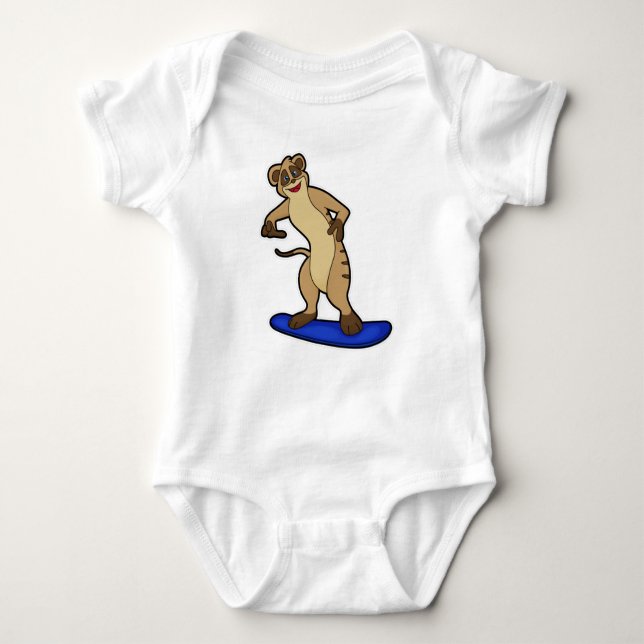 Body Para Bebê Meerkat como Snowboarder com Snowboard (Frente)