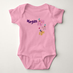 Body Para Bebê "Megan" Nome Com Gatinhos E Flores, 