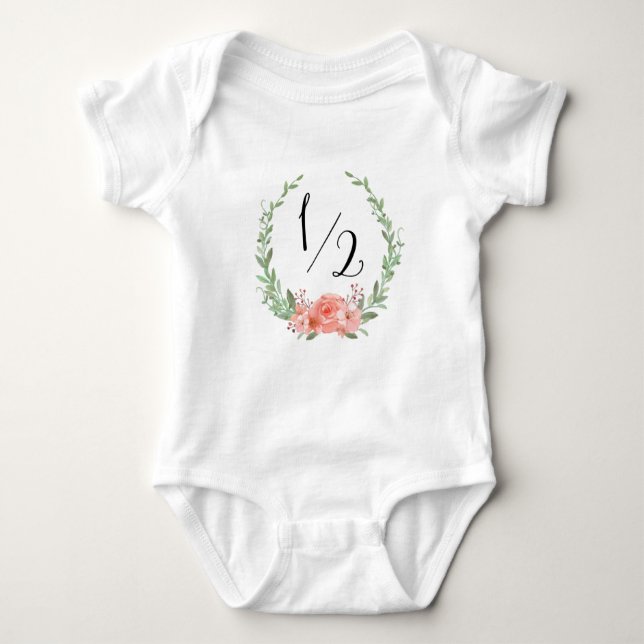 Body Para Bebê Meio aniversário com grinalda floral (Frente)