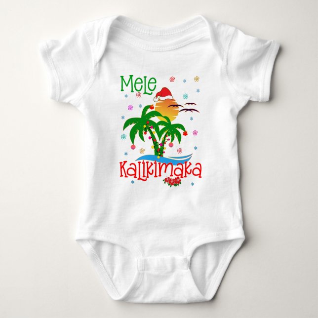 Body Para Bebê Mele Kalikimaka Havaiano Feliz Natal Aloha  (Frente)