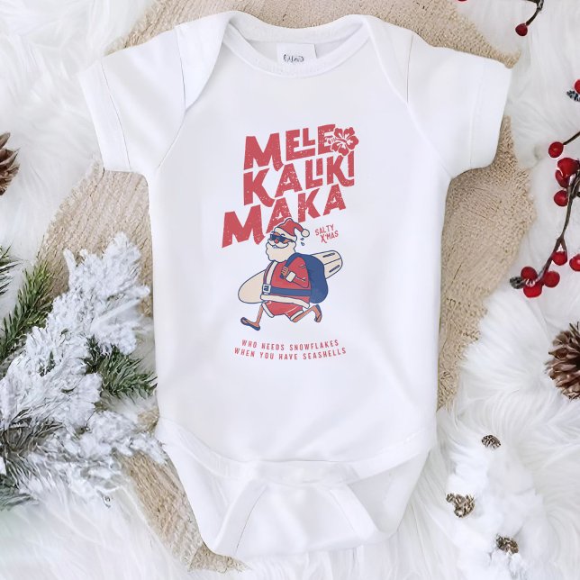 Body Para Bebê Mele Kalikimaka - Papais noeis engraçados Natal no (Mele Kalikimaka - Funny Santa Hawaiian Christmas Baby Bodysuit)