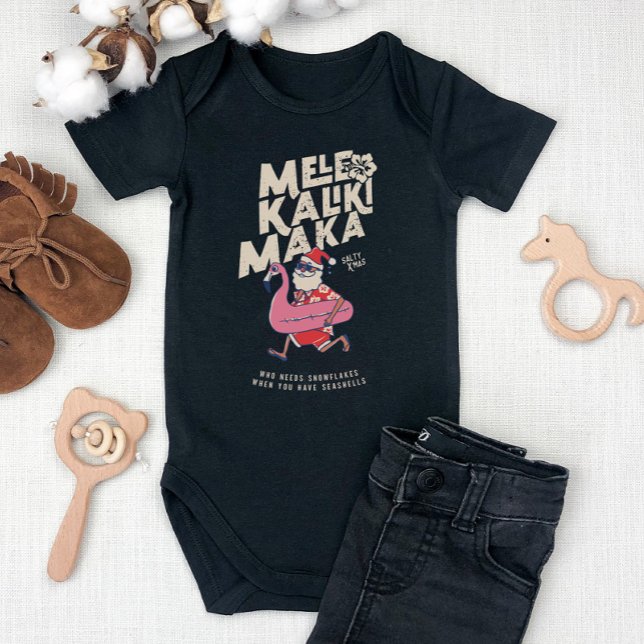 Body Para Bebê Mele Kalikimaka Papais noeis Flamingo Natal Getawa (Mele Kalikimaka Santa Flamingo Christmas Getaway B Baby Bodysuit)