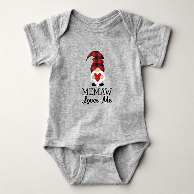 Body Para Bebê Memaw Loves Me Buffalo Plaid Gnome (Frente)