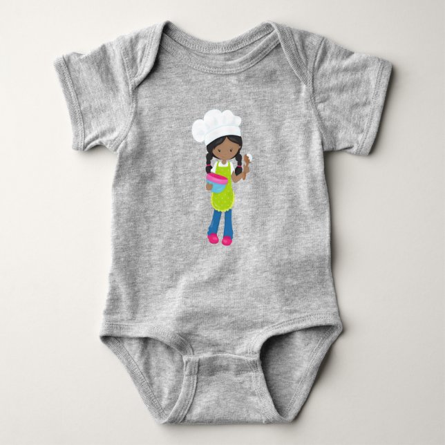 Body Para Bebê Menina Afro-Americana, Assando, Padeira, Padaria (Frente)