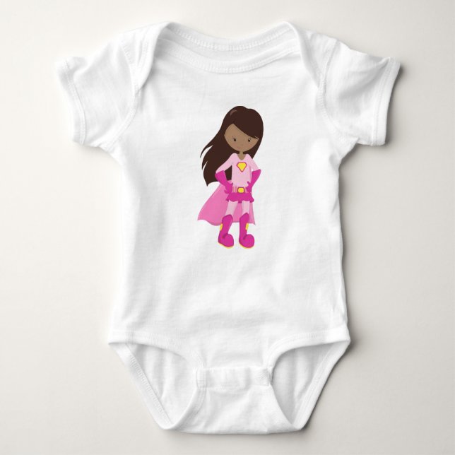 Body Para Bebê Menina Afro-Americana, Cape Vermelho, Menina Super (Frente)