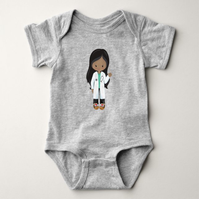 Body Para Bebê Menina Afro-Americana, Médica, Enfermeira, Estetos (Frente)