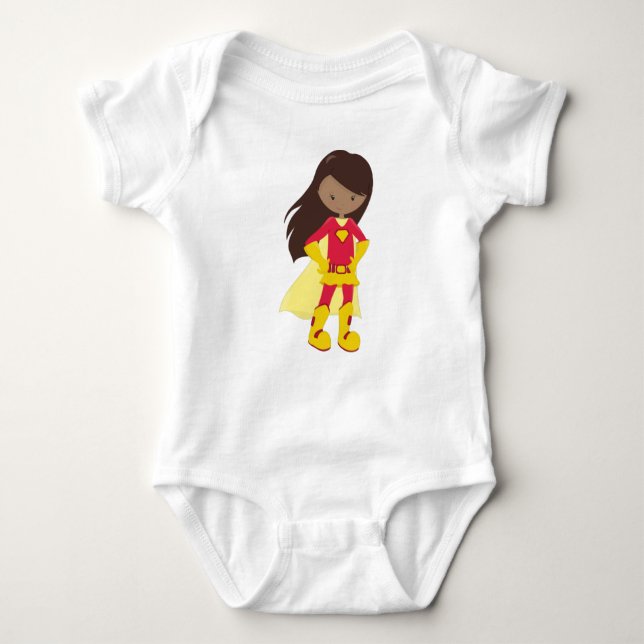 Body Para Bebê Menina Afro-Americana, Menina Super-Herói, Fantasi (Frente)