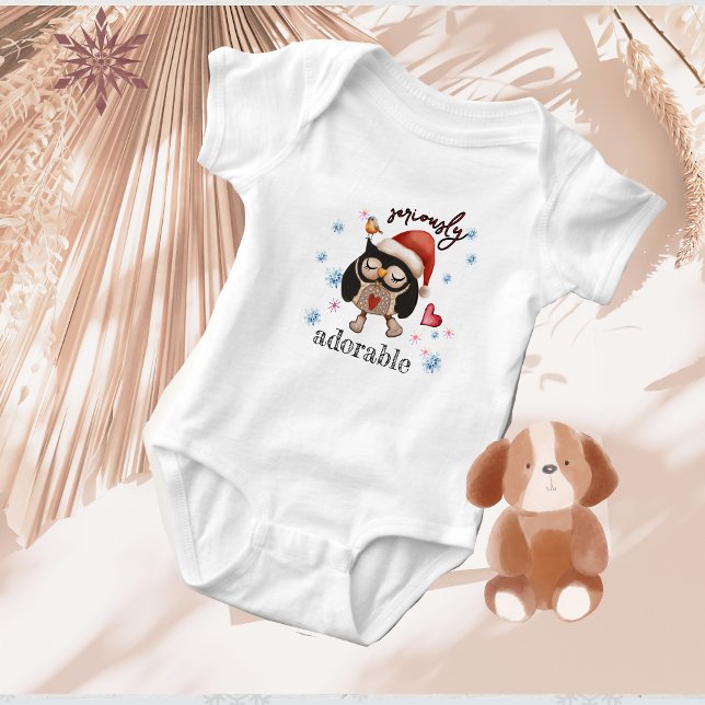 Body Para Bebê Menina de coruja de Natal bonita (Cute Christmas owl little girl T-Shirt Baby Bodysuit)