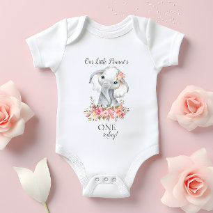 Body Para Bebê Menina Elefante Personalizada Idade de Aniversári