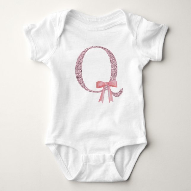 Body Para Bebê Menina inicial personalizada "Q" (Frente)
